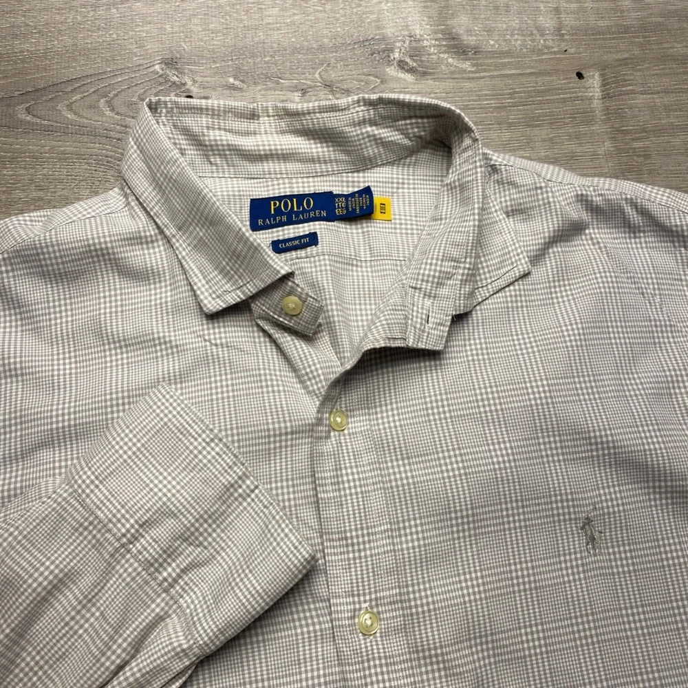 Polo Ralph Lauren Mens‎ XXL Classic Fit Glen Plaid Twill Shirt Grey Cotton